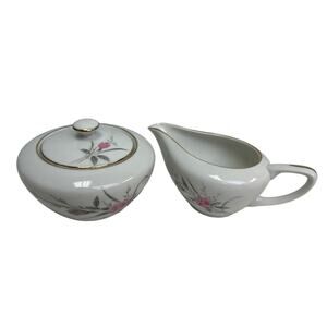 Vintage Golden Rose Fine China Japan Creamer Sugar Bowl w Lid Small Chip